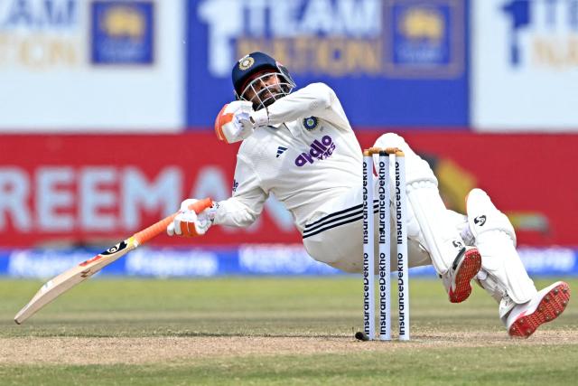 India's Rishabh Pant plays a shot during the fourth day of the first Test cricket match between Sri Lanka and India at the Galle International Stadium in Galle on August 18, 2026. (Photo by Ishara S. KODIKARA / AFP)