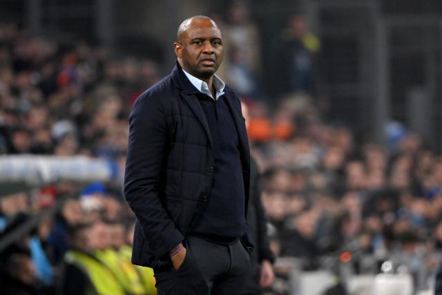 (FILES) Strasbourg's French head coach Patrick Vieira watches his players from the touchline during the French L1 football match between Olympique de Marseille (OM) and RC Strasbourg at the Velodrome stadium in Marseille, on January 12, 2024. Senegal have appointed France's 1998 World Cup winner Patrick Vieira as head coach, the country's football federation announced on August 18, 2026, succeeding Pape Thiaw who was dismissed after the recent World Cup. (Photo by NICOLAS TUCAT / AFP)