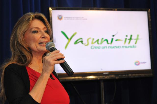 (FILES) The Plenipotentiary Representative and Head of the Negotiating Team of Ecuador for the Yasuni-ITT Initiative, Ivonne Baki, speaks during a press conference at the Carondelet presidential palace in Quito on December 30, 2011. Ecuador's Ivonne A-Baki, a diplomat who represented Quito in the United States, has entered the race to lead the UN, the head of the General Assembly said in a letter on August 18, 2026. (Photo by Rodrigo BUENDIA / AFP)