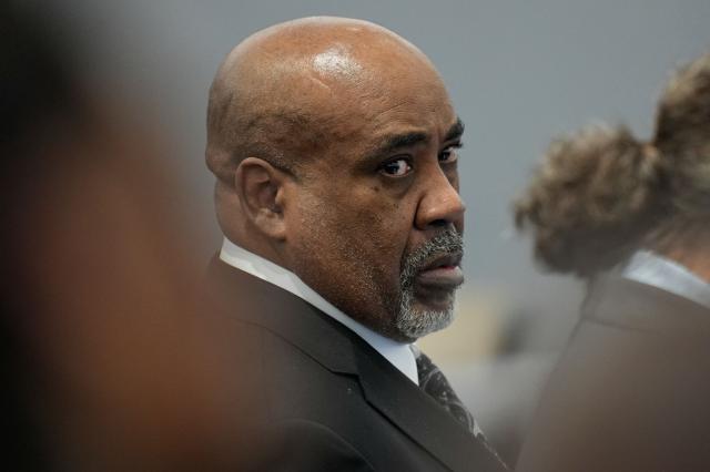 Duane Davis looks during his murder trial, related to the 1996 killing of rapper Tupac Shakur, at Clark County District Court at the Regional Justice Center in Las Vegas, Nevada, on August 18, 2026. The trial of the former gang leader accused of orchestrating the murder of rapper Tupac Shakur began on August 10, 30 years after one of America's most high-profile unresolved killings. The proceedings, expected to last a month, will likely not make clear who fired the shots that killed the California hip-hop legend on the night of September 7, 1996, while he was in Las Vegas to see a Mike Tyson boxing match. (Photo by John Locher / POOL / AFP)