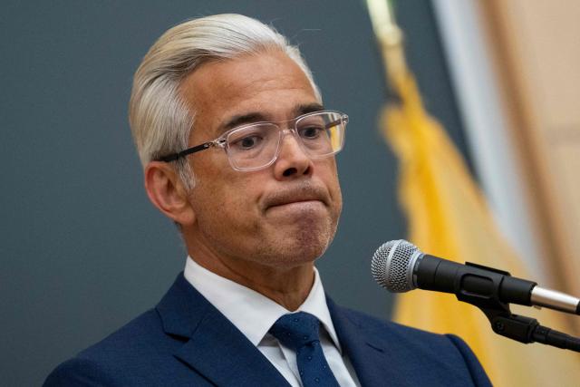 California Attorney General Rob Bonta speaks during a press conference after opening arguments took place in the Meta trial over a lawsuit brought by US states about social media addiction at the Ronald V. Dellums Federal Building and United States Courthouse in Oakland, California, on August 18, 2026. A coalition of US states is seeking around $200 billion in damages against Meta, which they accuse of intentionally designing Facebook and Instagram to be addictive for children. Meta previously had claimed in court documents that the financial penalties could reach $1.4 trillion, close to its entire market value which hovers around $1.5 trillion. (Photo by Godofredo A. VÁSQUEZ / AFP)