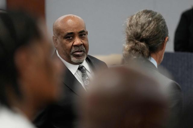 Duane Davis looks on during his murder trial, related to the 1996 killing of rapper Tupac Shakur, at Clark County District Court at the Regional Justice Center in Las Vegas, Nevada, on August 18, 2026. The trial of the former gang leader accused of orchestrating the murder of rapper Tupac Shakur began on August 10, 30 years after one of America's most high-profile unresolved killings. The proceedings, expected to last a month, will likely not make clear who fired the shots that killed the California hip-hop legend on the night of September 7, 1996, while he was in Las Vegas to see a Mike Tyson boxing match. (Photo by John Locher / POOL / AFP)