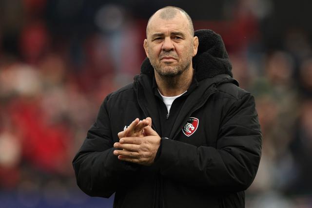 (FILES) Leicester's Australian general manager Michael Cheika looks on before the start of the European Rugby Champions Cup match between Stade Toulousain Rugby (Toulouse) and Leicester Tigers at the Ernest-Wallon stadium in Toulouse, south-western France, on January 19, 2025. Former Australia coach Michael Cheika will take over at the NSW Waratahs for the 2027 Super Rugby season, the team said August 19, 2026. (Photo by Valentine CHAPUIS / AFP)