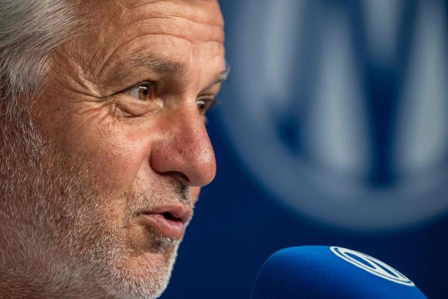 Marseille's French headcoach Bruno Genesio speaks during a press conference on the eve of the first French L1 football match between Olympique de Marseille (OM) and RC Strasbourg Alsace, at the Robert Louis-Dreyfus Training Centre in northern Marseille on August 19, 2026. (Photo by Miguel MEDINA / AFP)