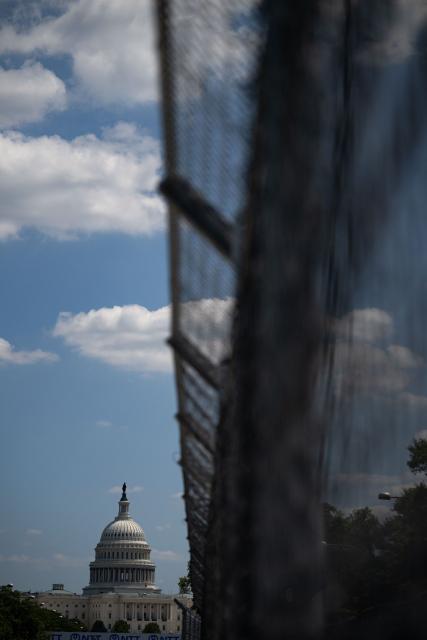 Fencing in seen along the race track on Pennsylvania Avenue in Washington, DC, on August 19, 2026, ahead of the Freedom 250 Grand Prix. The Freedom 250 Grand Prix will take place on a temporary 1.7-mile, seven-turn street circuit around the National Mall, with practice and qualifying on Saturday before the main NTT IndyCar Series race on Sunday, August 23. (Photo by Kent Nishimura / AFP)