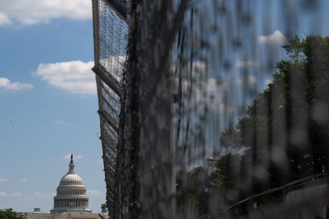 Fencing in seen along the race track on Pennsylvania Avenue in Washington, DC, on August 19, 2026, ahead of the Freedom 250 Grand Prix. The Freedom 250 Grand Prix will take place on a temporary 1.7-mile, seven-turn street circuit around the National Mall, with practice and qualifying on Saturday before the main NTT IndyCar Series race on Sunday, August 23. (Photo by Kent Nishimura / AFP)