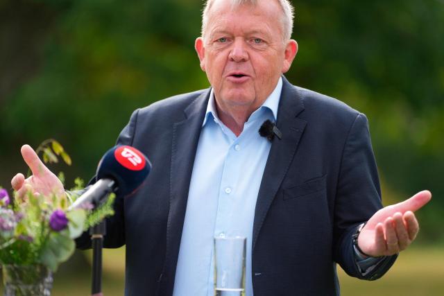 Denmark's Foreign Minister and leader of the Moderates Lars Lokke Rasmussen during a press conference at his party's summer group meeting at Aggersvold Manor in Jyderup, Denmark, on August 20, 2026. (Photo by Liselotte Sabroe / Ritzau Scanpix / AFP) / Denmark OUT