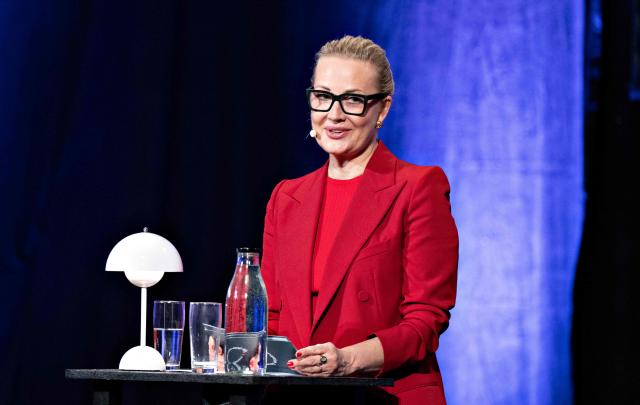 Yulia Navalnaya, widow of late Russian opposition leader Alexei Navalny, speaks during the Culture Festival Mors 2026 in Nykoebing Mors, Denmark, on August 20, 2026. (Photo by Henning Bagger / Ritzau Scanpix / AFP) / Denmark OUT