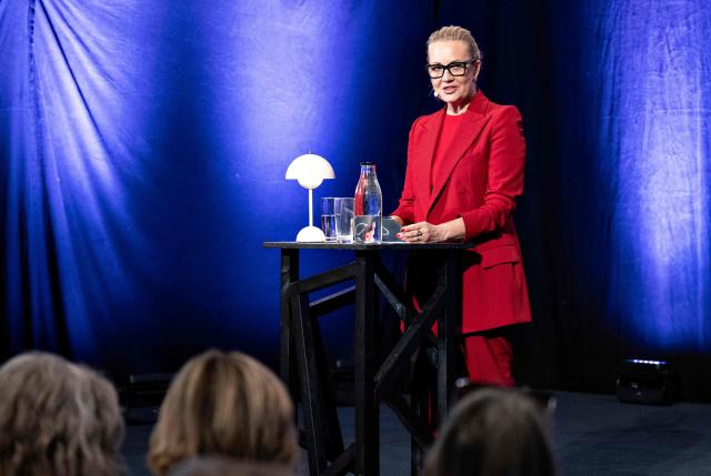 Yulia Navalnaya, widow of late Russian opposition leader Alexei Navalny, speaks during the Culture Festival Mors 2026 in Nykoebing Mors, Denmark, on August 20, 2026. (Photo by Henning Bagger / Ritzau Scanpix / AFP) / Denmark OUT