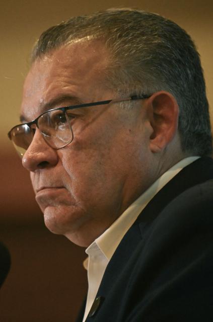 Venezuelan former presidential candidate and political ex-prisoner Enrique Marquez looks on during a press conference to present his “Pact for Venezuela” proposal in Caracas on August 20, 2026. (Photo by Juan BARRETO / AFP)