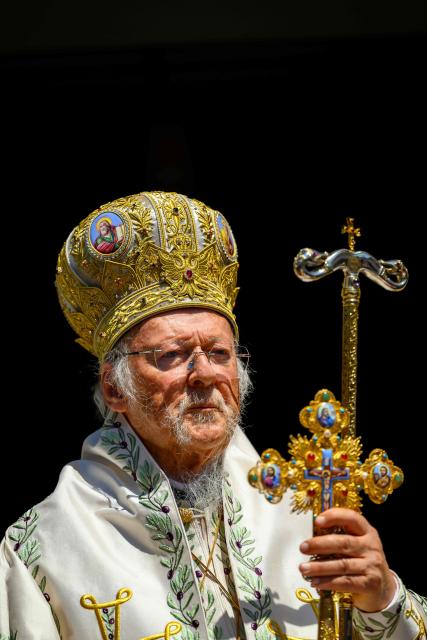 Ecumenical Patriarch Bartholomew I of Greek Orthodox Church conducts the Feast of the Dormition of the Virgin Mary, on Gokceada (Imroz) Island, Canakkale Province of Turkey, on August 15, 2026. Hundreds of Greeks return from Athens and around the world to Imbros each August 15 to celebrate the Virgin Mary. Like Istanbul and nearby Tenedos, the island was exempt from the 1923 population exchange between Greece and Turkey, which displaced more than 1.5 million people. (Photo by Yasin AKGUL / AFP)