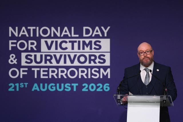 Manchester Arena attack survivor Paul Price speaks at an event in central London to mark the first National Day for Victims and Survivors of Terrorism on August 21, 2026. (Photo by Carl Court / POOL / AFP)