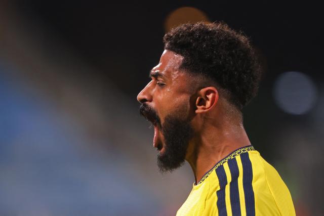 Nassr's Saudi defender #05 Abdulelah Al-Amri celebrates after scoring his team's first goal during the Saudi Pro League football match between Al-Nassr and Al-Riyadh at the Prince Turki bin Abdul Aziz Stadium in Riyadh on August 21, 2026. (Photo by Fayez NURELDINE / AFP)