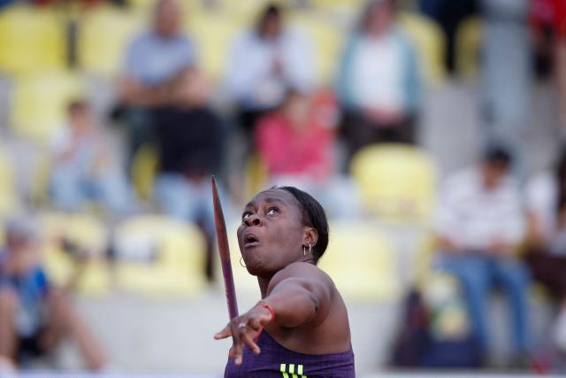 Colombia's Flor Denis Ruiz Hurtado competes in the women's Javelin Throw during the World Athletics Diamond League athletics meeting at the Stade Olympique de la Pontaise in Lausanne, on August 21, 2026. (Photo by Stefan Wermuth / AFP)