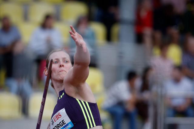 Norway's Sigrid Borge competes in the women's Javelin Throw during the World Athletics Diamond League athletics meeting at the Stade Olympique de la Pontaise in Lausanne, on August 21, 2026. (Photo by Stefan Wermuth / AFP)