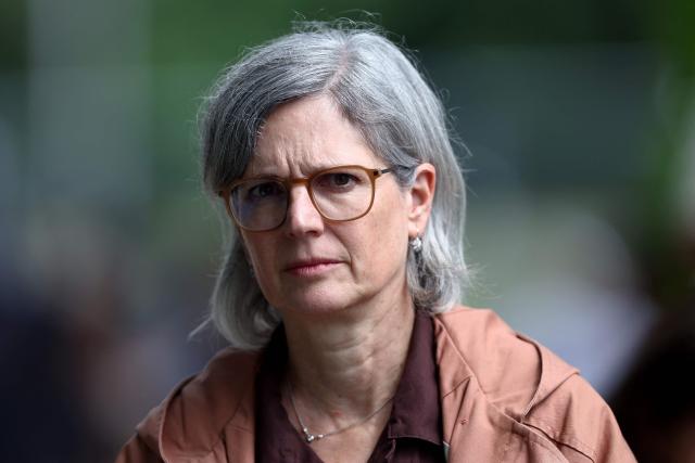 French green Party Les Ecologistes MP Sandrine Rousseau looks on during the party's "universitй d'йtй" annual summer meeting in Saint-Martin-d’Heres, eastern France, on August 21, 2026. (Photo by Alex MARTIN / AFP)