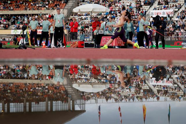 Australia's Mackenzie Little competes in the women's Javelin Throw during the World Athletics Diamond League athletics meeting at the Stade Olympique de la Pontaise in Lausanne, on August 21, 2026. (Photo by Stefan Wermuth / AFP)