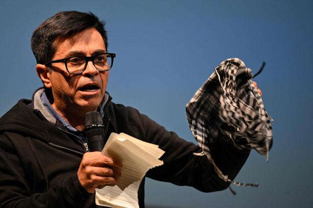 Gerardo Pisarello Prados, member of the Congress of Deputies of Spain, speaks during the ‘This is America’ event held as part of the III Panamerican Congress at the Solнs Theatre in Montevideo on August 21, 2026. (Photo by Santiago Mazzarovich / AFP)
