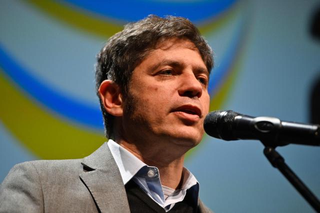 Axel Kicillof, governor of the Province of Buenos Aires speaks during the ‘This is America’ event held as part of the III Panamerican Congress at the Solis Theatre in Montevideo on August 21, 2026. (Photo by Santiago Mazzarovich / AFP)