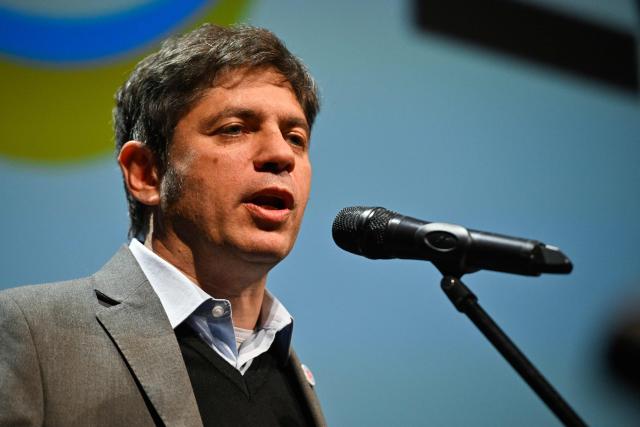 Axel Kicillof, governor of the Province of Buenos Aires speaks during the ‘This is America’ event held as part of the III Panamerican Congress at the Solis Theatre in Montevideo on August 21, 2026. (Photo by Santiago Mazzarovich / AFP)