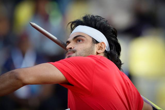 India's Neeraj Chopra competes in the men's Javelin Throw during the World Athletics Diamond League athletics meeting at the Stade Olympique de la Pontaise in Lausanne, on August 21, 2026. (Photo by Stefan Wermuth / AFP)