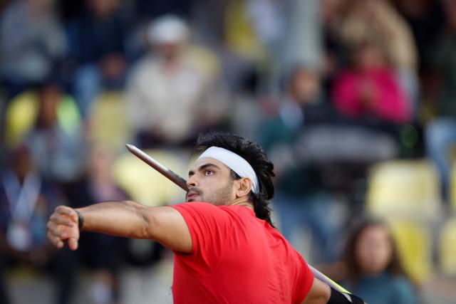India's Neeraj Chopra competes in the men's Javelin Throw during the World Athletics Diamond League athletics meeting at the Stade Olympique de la Pontaise in Lausanne, on August 21, 2026. (Photo by Stefan Wermuth / AFP)