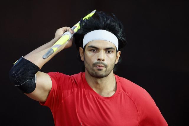 India's Neeraj Chopra competes in the men's Javelin Throw during the World Athletics Diamond League athletics meeting at the Stade Olympique de la Pontaise in Lausanne, on August 21, 2026. (Photo by Stefan Wermuth / AFP)