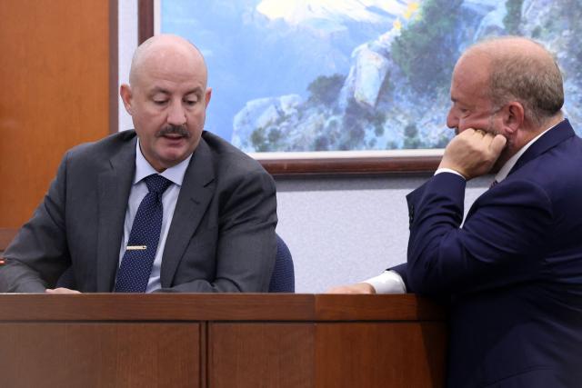 Michael Dorsey, a documentary filmmaker, television producer, and editor, responds to a question from Chief Deputy District Attorney Marc DiGiacomo as he takes the witness stand during the murder trial of Duane Davis, related to the 1996 killing of rapper Tupac Shakur, at Clark County District Court at the Regional Justice Center in Las Vegas, Nevada, on August 21, 2026. The trial of the former gang leader accused of orchestrating the murder of rapper Tupac Shakur began on August 10, 30 years after one of America's most high-profile unresolved killings. The proceedings, expected to last a month, will likely not make clear who fired the shots that killed the California hip-hop legend on the night of September 7, 1996, while he was in Las Vegas to see a Mike Tyson boxing match. (Photo by Bizuayeha TESFAYE / POOL / AFP)