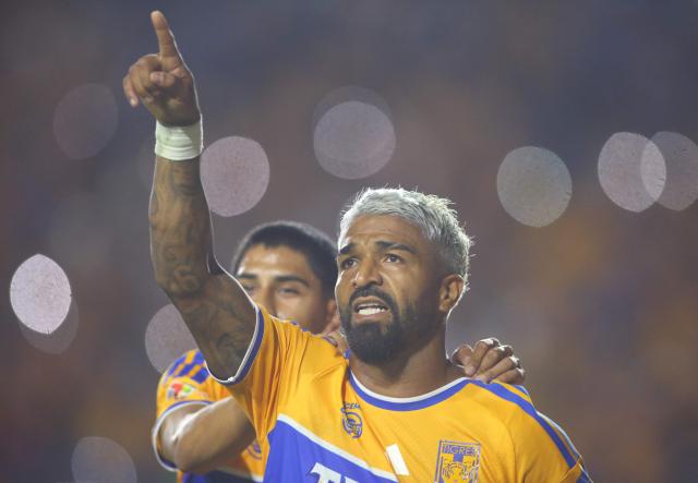 Tigres’ Uruguayan forward #17 Rodrigo Aguirre celebrates after scoring the opening goal during the Liga MX Apertura football match between Tigres and Atlante at the Universitario stadium in San Nicolas de los Garza, Nuevo Leon, Mexico on August 21, 2026. (Photo by Julio Cesar AGUILAR / AFP)