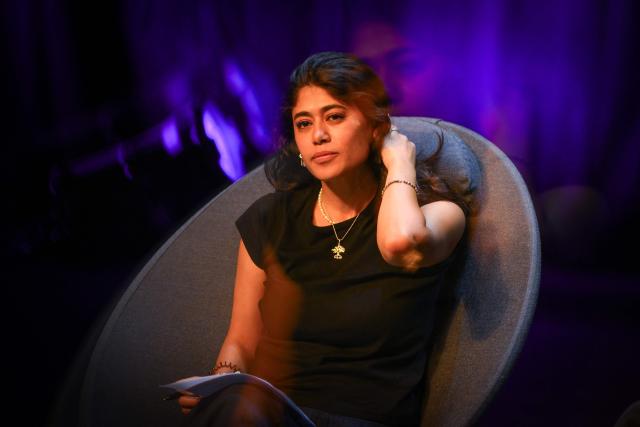 French-Palestinian member of the European Parliament Rima Hassan takes part in a discussion during the 'Amfis' party Summer Conferences 'Universites d'été' (Summer Seminars) of the French left wing party La France Insoumise (LFI) in Châteauneuf-sur-Isère, southeastern France, on August 22, 2026. With more than 8,000 people expected during the weekend, La France Insoumise had never organized summer universities this important. A militant fervor which, combined with Jean-Luc Melenchon's good polls, pushes LFI supporters to believe in victory in the 2027 French presidential election. (Photo by OLIVIER CHASSIGNOLE / AFP)