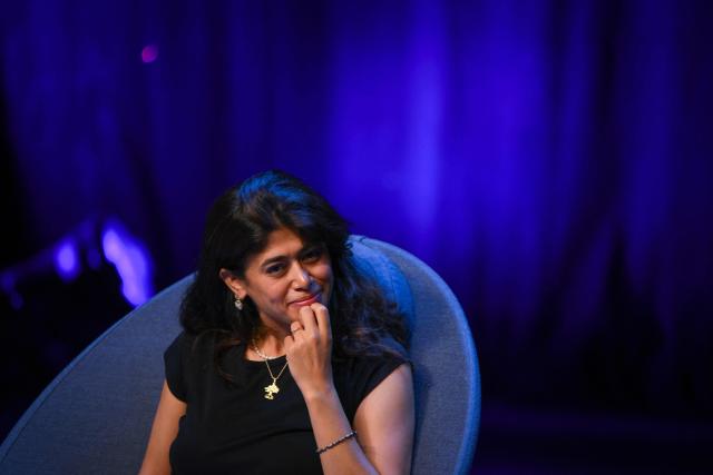 French-Palestinian member of the European Parliament Rima Hassan reacts while taking part in a discussion during the 'Amfis' party Summer Conferences 'Universites d'été' (Summer Seminars) of the French left wing party La France Insoumise (LFI) in Châteauneuf-sur-Isère, southeastern France, on August 22, 2026. With more than 8,000 people expected during the weekend, La France Insoumise had never organized summer universities this important. A militant fervor which, combined with Jean-Luc Melenchon's good polls, pushes LFI supporters to believe in victory in the 2027 French presidential election. (Photo by OLIVIER CHASSIGNOLE / AFP)