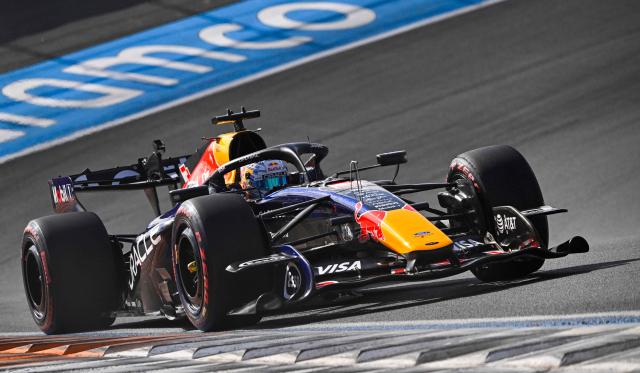 Red Bull Racing's Dutch driver Max Verstappen drives during the qualifying race of the Formula One Dutch Grand Prix at The Circuit Zandvoort, western Netherlands, on August 22, 2026. (Photo by JOHN THYS / AFP)