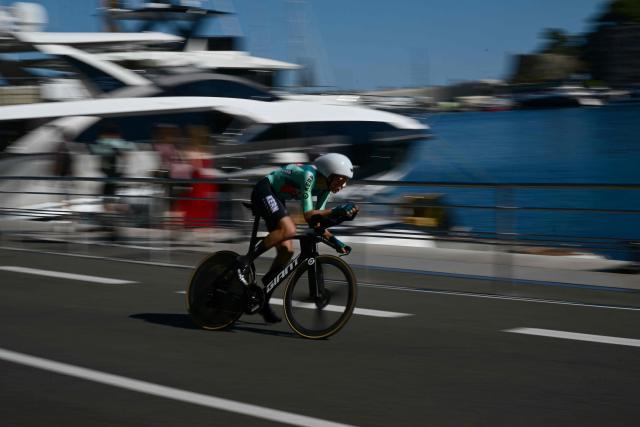 Team Kern Pharma's Luxembourgers rider Mats Wenzel competes during the first stage of the Vuelta a Espana 2026, a 9,4 km time-trial between Monaco and Monaco on August 22, 2026. (Photo by Miguel MEDINA / AFP)