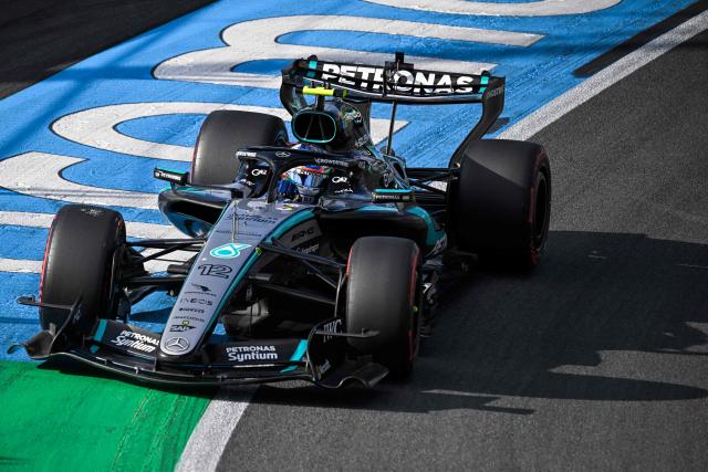 Mercedes' Italian driver Kimi Antonelli drives during the qualifying race of the Formula One Dutch Grand Prix at The Circuit Zandvoort, western Netherlands, on August 22, 2026. (Photo by JOHN THYS / AFP)