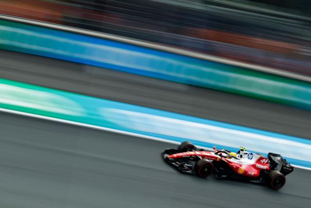Ferrari's British driver Lewis Hamilton drives during the qualifying race of the Formula One Dutch Grand Prix at The Circuit Zandvoort, western Netherlands, on August 22, 2026. (Photo by SIMON WOHLFAHRT / AFP)