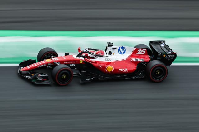 Ferrari's Monegasque driver Charles Leclerc drives during the qualifying race of the Formula One Dutch Grand Prix at The Circuit Zandvoort, western Netherlands, on August 22, 2026. (Photo by SIMON WOHLFAHRT / AFP)