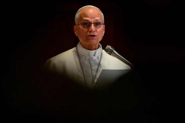 Pope Leo XIV attends a meeting with the sicks, disabled and people assisted by Caritas at the cathedral of Rimini, during a pastoral visit in Rimini on August 22, 2026. (Photo by Stefano RELLANDINI / AFP)