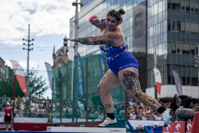 USA's Chase Jackson competes to win the women's shot put event of the Silesia Diamond League athletics meeting in Katowice, Poland, on August 22, 2026. (Photo by Wojtek RADWANSKI / AFP)