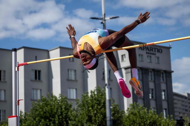 Jamaica's Romaine Beckford competes to place second in the men's high jump event of the Silesia Diamond League athletics meeting in Katowice, Poland, on August 22, 2026. (Photo by Wojtek RADWANSKI / AFP)
