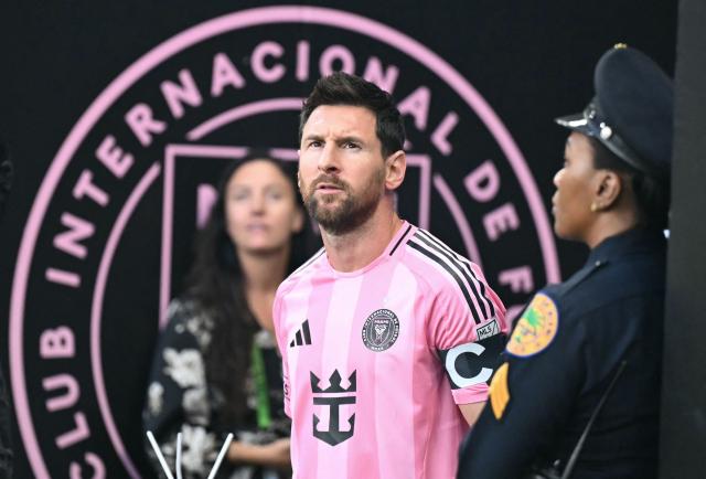 Inter Miami's Argentine forward #10 Lionel Messi steps on the pitch ahead of the Major League Soccer (MLS) regular season football match between Inter Miami CF and Toronto FC at Nu Stadium in Miami, Florida, on August 22, 2026. (Photo by CHANDAN KHANNA / AFP)