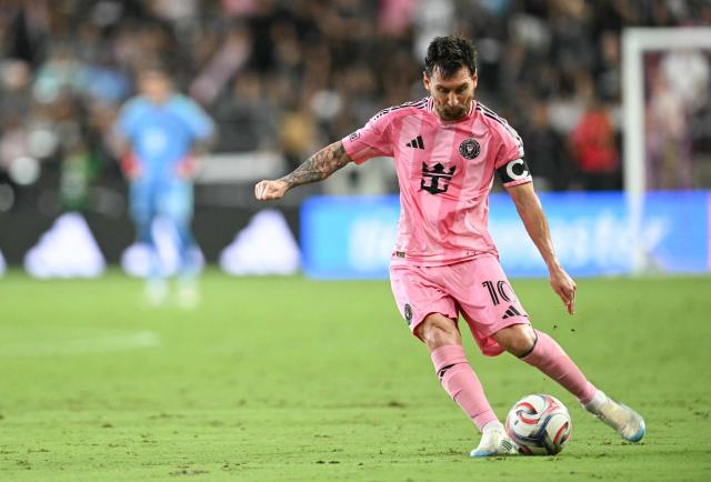 Inter Miami's Argentine forward #10 Lionel Messi kicks the ball during the Major League Soccer (MLS) regular season football match between Inter Miami CF and Toronto FC at Nu Stadium in Miami, Florida, on August 22, 2026. (Photo by CHANDAN KHANNA / AFP)