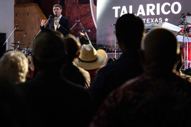 Democratic candidate for US Senate James Talarico speaks during a campaign rally as part of his “New American Dream Tour” in Beeville, Texas, on August 22, 2026. (Photo by RONALDO SCHEMIDT / AFP)