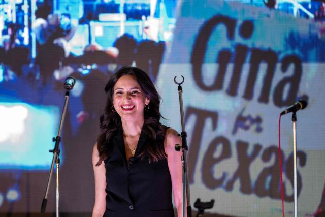 Texas Democratic gubernatorial candidate Gina Hinojosa speaks during a campaign rally as part of the "New American Dream Tour" in Beeville, Texas, on August 22, 2026. (Photo by RONALDO SCHEMIDT / AFP)