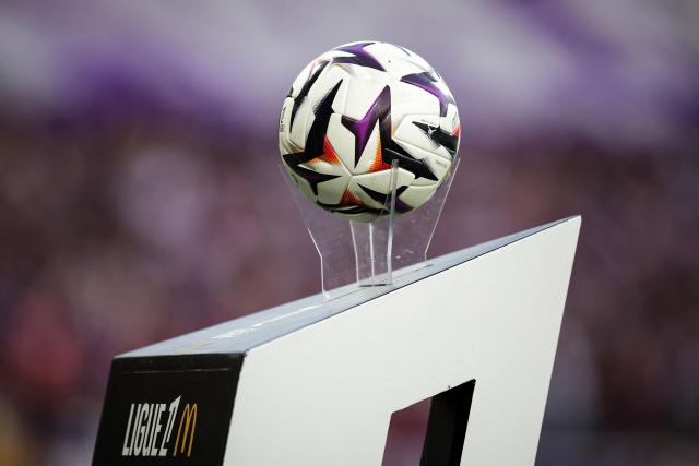 This photograph shows the new ball model that will be used in Ligue 1 during the 2026/2027 season ahead of the French L1 football match between Toulouse Football Club (TFC) and Olympique Lyonnais (OL) at the Stadium in Toulouse, southwestern France, on August 22, 2026. (Photo by Valentine CHAPUIS / AFP)