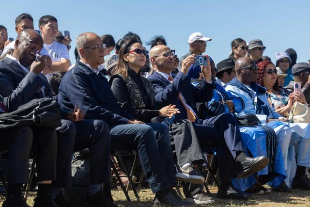 Delegates attend the "Nomads" World Cultural Festival at the foot of Taij Khairkhan mountain in Nalaikh district on the outskirts of Ulaanbaatar on August 23, 2026. (Photo by Byambasuren BYAMBA-OCHIR / AFP)