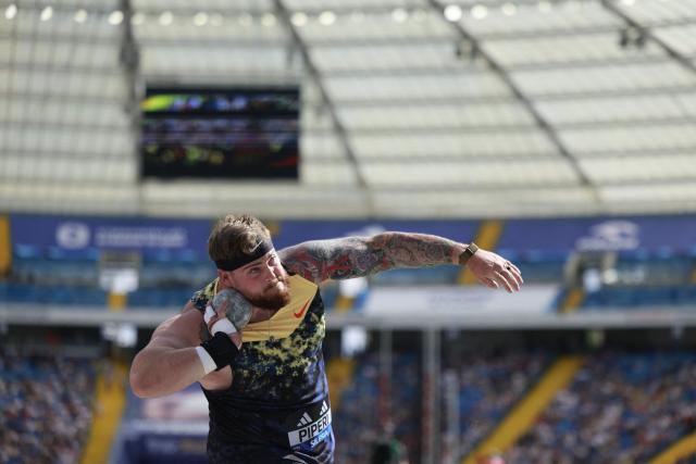 USA's Adrian Piperi competes in the men's shot put event of the Silesia Diamond League athletics meeting in Katowice, Poland, on August 23, 2026. (Photo by Wojtek RADWANSKI / AFP)