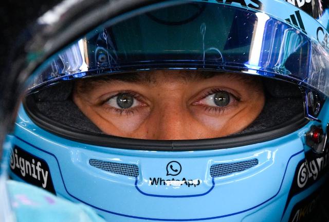 Mercedes' British driver George Russell sits in his car ahead of the Formula One Dutch Grand Prix at The Circuit Zandvoort, western Netherlands, on August 23, 2026. (Photo by JOHN THYS / AFP)