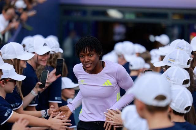 Winner of the women's 400m event Dominican Republic's Marileidy Paulino arrives for the award ceremony at the Silesia Diamond League athletics meeting in Katowice, Poland, on August 23, 2026. (Photo by Wojtek RADWANSKI / AFP)