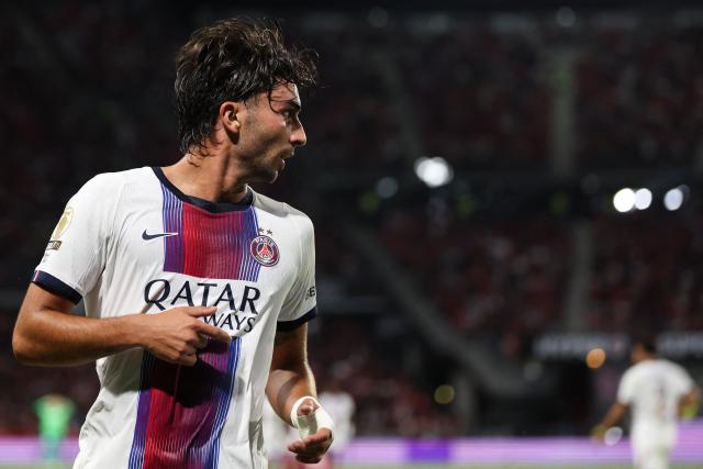 PSG's Spanish forward #09 Ferran Torres reacts during the French L1 football match between Stade Rennais FC and Paris Saint-Germain (PSG) at the Roazhon Park stadium in Rennes, western France on August 23, 2026. (Photo by ALAIN JOCARD / AFP)