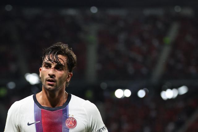 PSG's Spanish forward #09 Ferran Torres reacts during the French L1 football match between Stade Rennais FC and Paris Saint-Germain (PSG) at the Roazhon Park stadium in Rennes, western France on August 23, 2026. (Photo by ALAIN JOCARD / AFP)